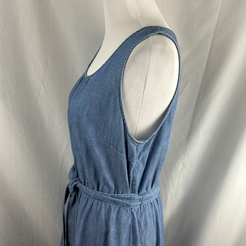 Talbots Blue Cotton Chambray Sleeveless Ruffle Hem Belted Midi Dress Womens 10 - Picture 7 of 11